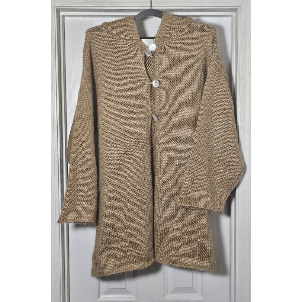 Soft Surroundings Camel Knit Hooded Mohair Wool Button Front Cardigan Sweater L - Picture 1 of 4